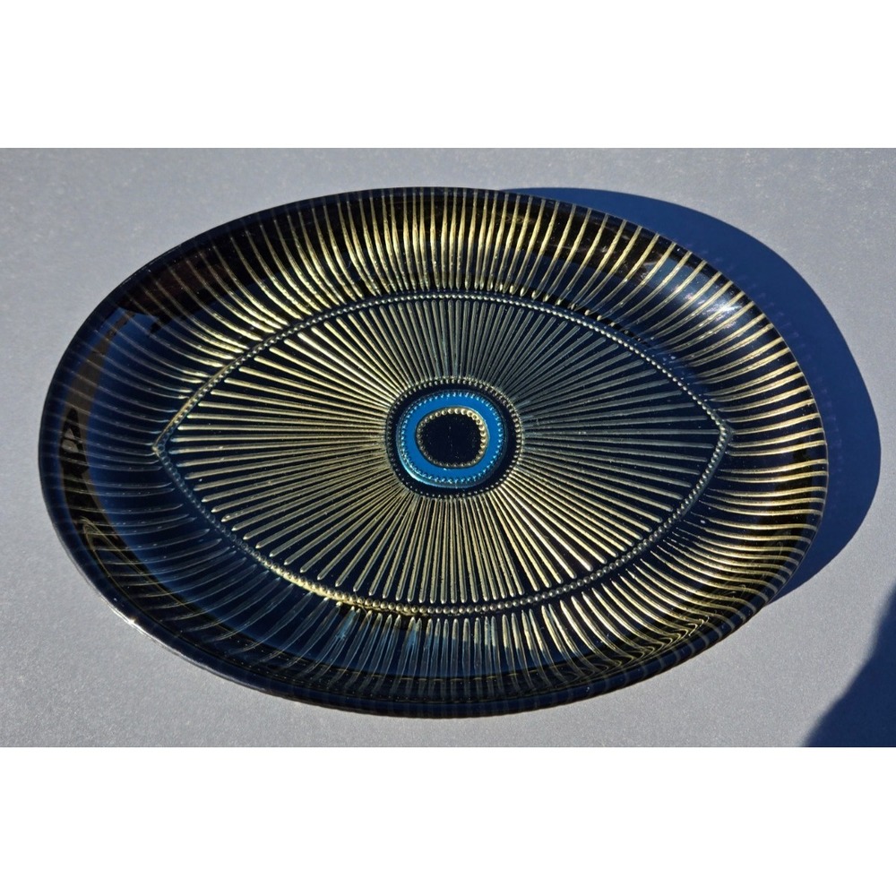 Aulica France Textured Glass Evil Eye Oval Dish Platter Nazar Protection Plate